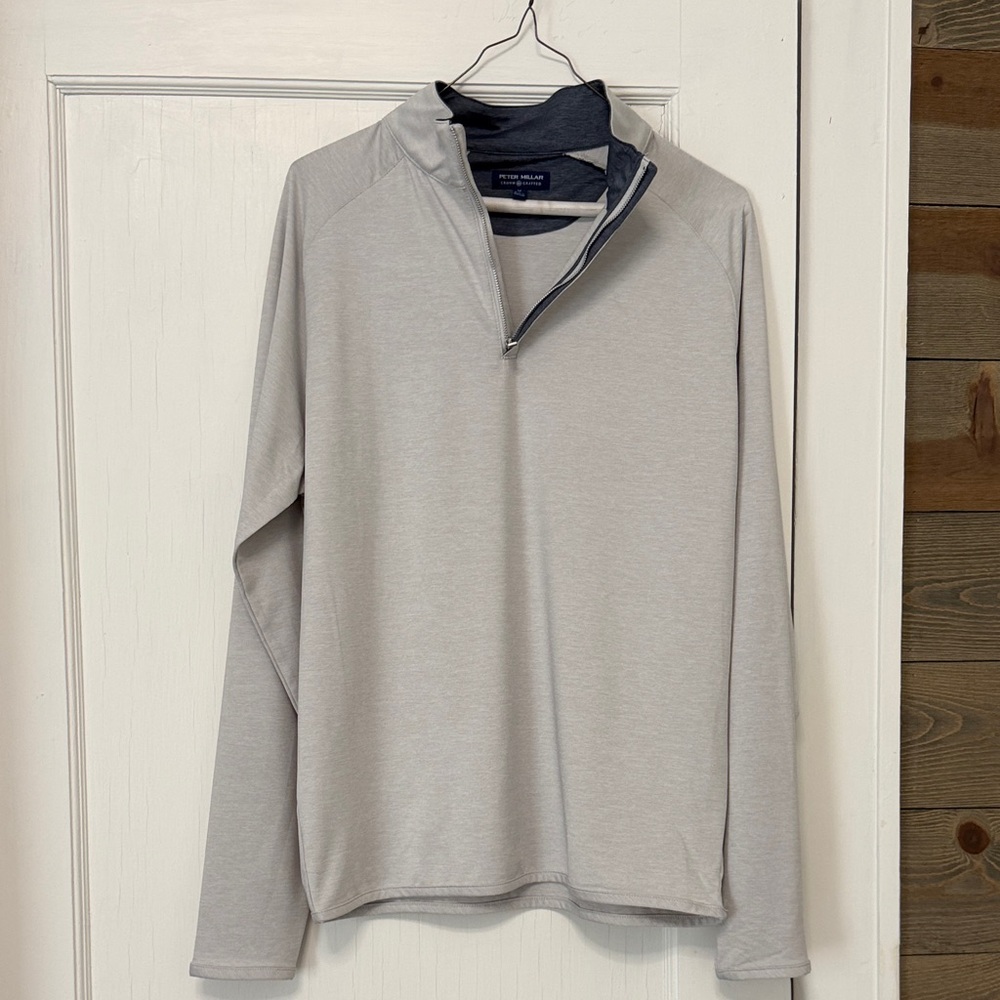 Peter Millar Blue and Cream Quarter-Zip Pullover